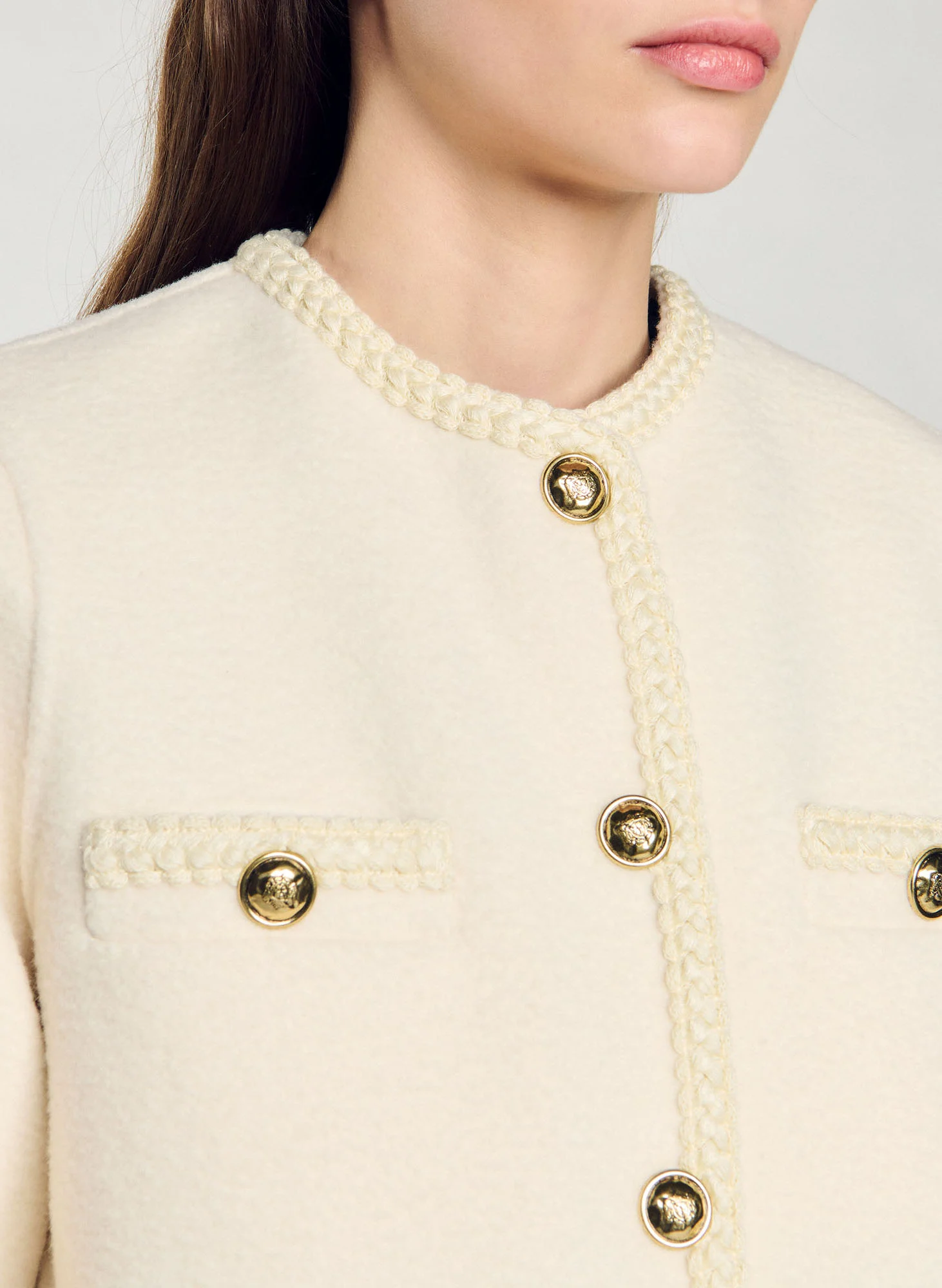 Manteau col ron rond en laine mélangée | Blanc