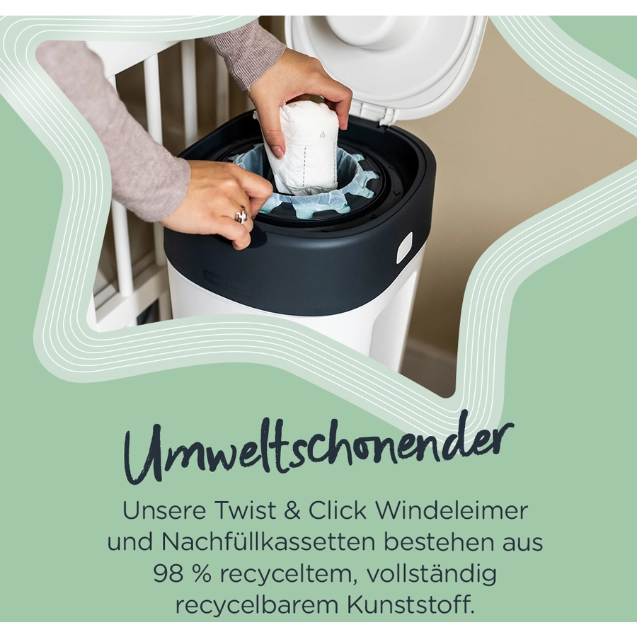 Tommee Tippee Windeleimer Twist & Click Sangenic XL, inkl. vier Kassetten mit nachhaltig gewonnenem, antibakteriellem Greenfilm in weiß