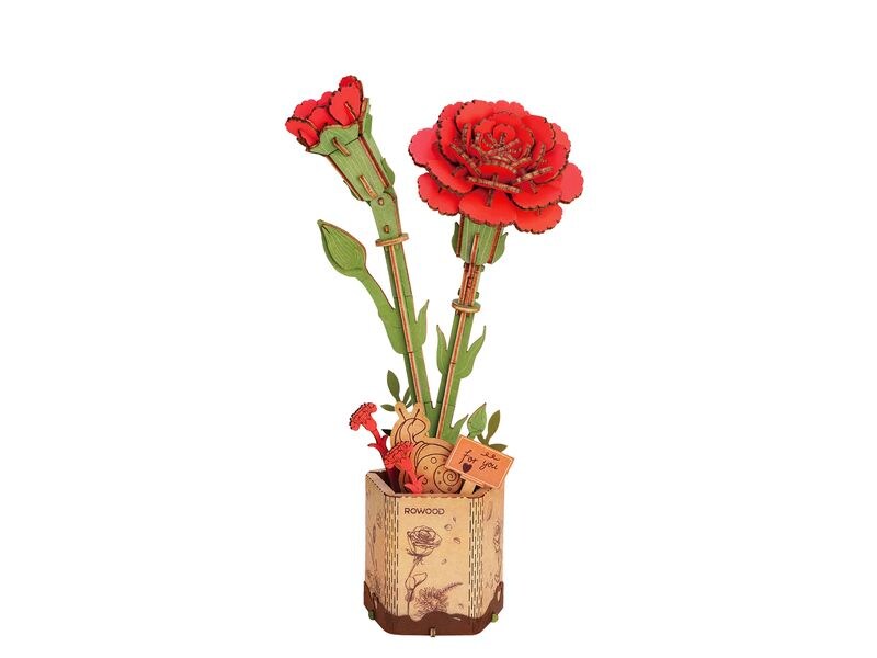 RoboTime Bausatz Red Carnation 124-teilig 3D-Puzzle aus lasergeschnittenen Holzteilen