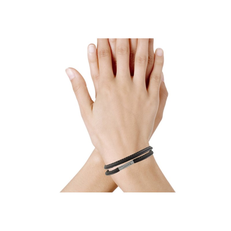 Bracelet Homme Cuir Marron Fin Cousu Fermoir Acier Inoxydable - Classics - Beige