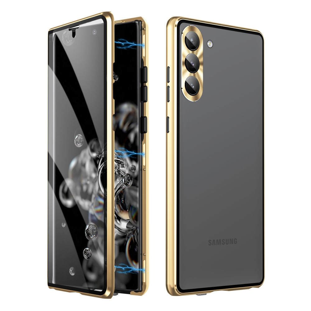 Samsung Galaxy S23 5G Magnetische Alu Schutzhülle mit Panzer Glas Backcover   Display- / Kameraglasschutz (Verschlussmechanismus) - Gold