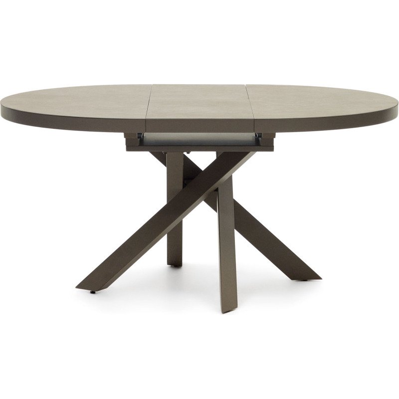 Table Vashti ronde en grès cerame et pieds marrons Ø 120 (160) cm