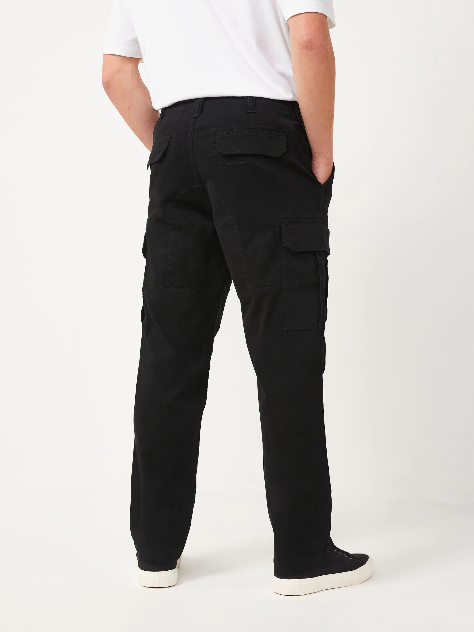 Zwart - Straight fit - Katoenen cargostretchbroek