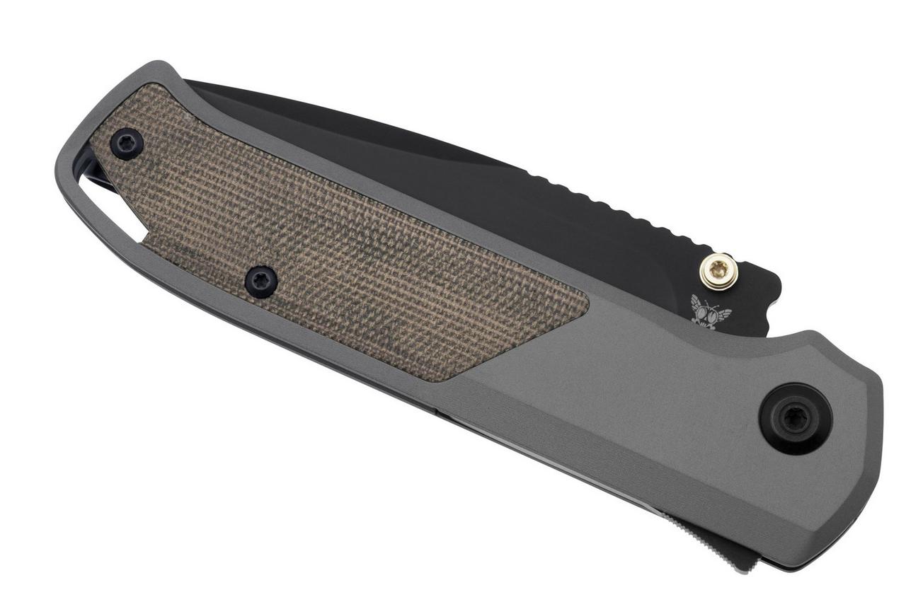 Flytanium Arcade Shark-Lock 1256 Black DLC, Gunmetal Grey Aluminum, Green Canvas Micarta Inlay, zakmes