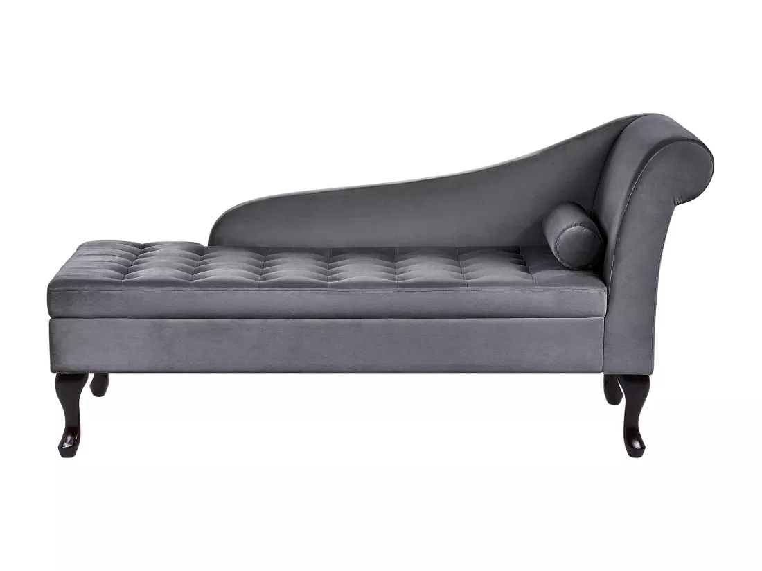 Chaise longue côté droit en velours gris foncé avec rangement PESSAC