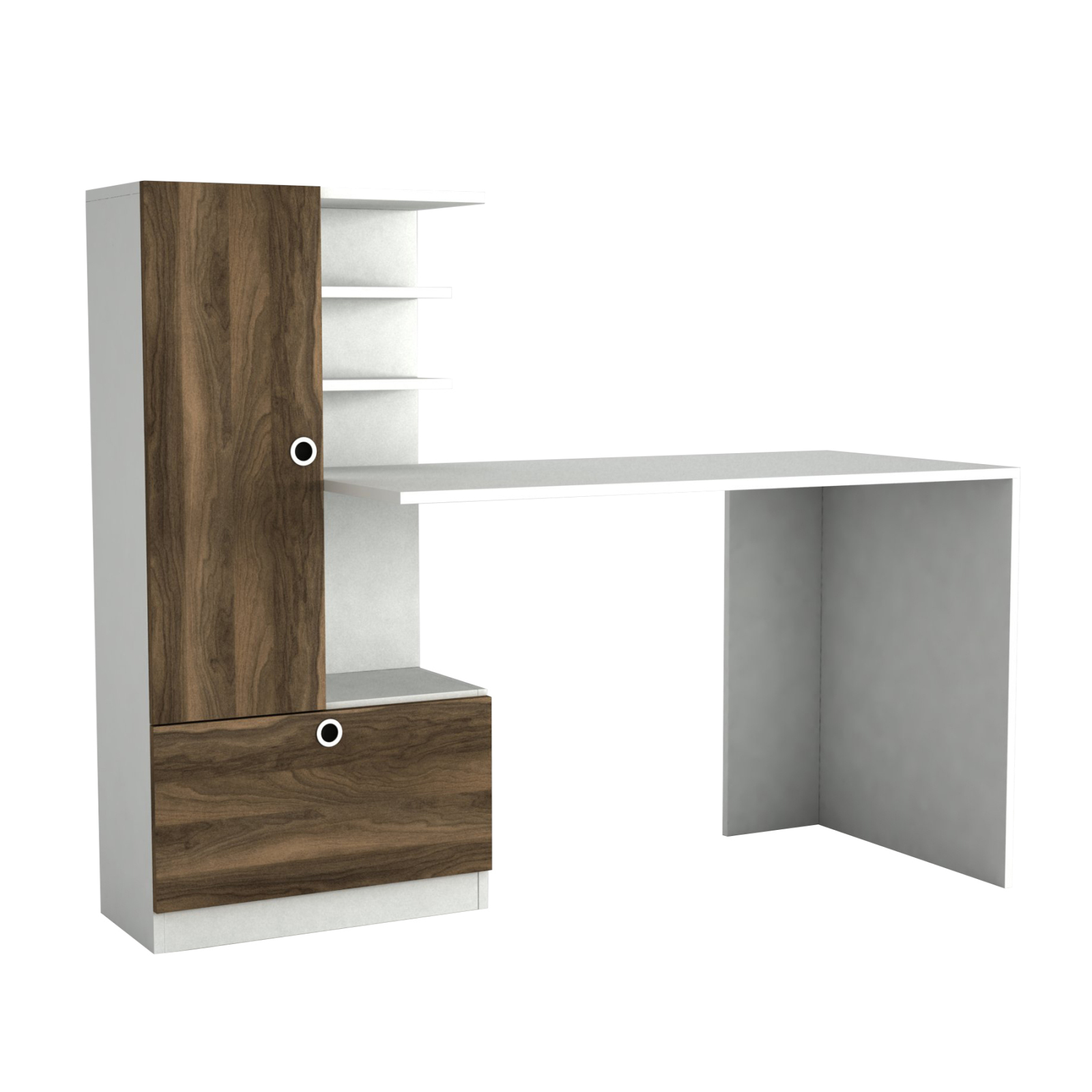 Schreibtisch - weiß-Walnuss - mit Regalelement links - 150 cm breit