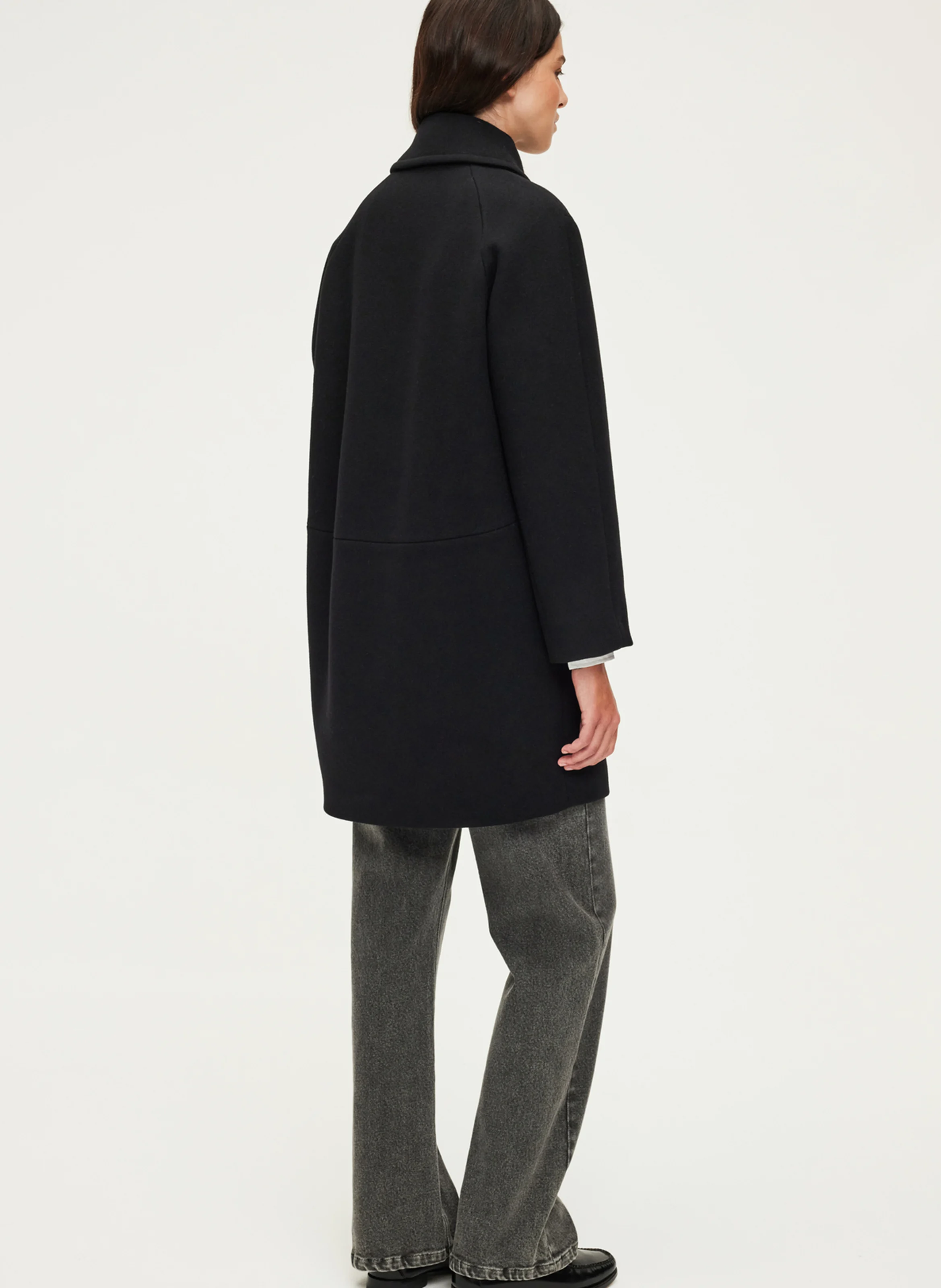 LYNDSAY - Manteau droit col tailleur en laine mélangée | Noir