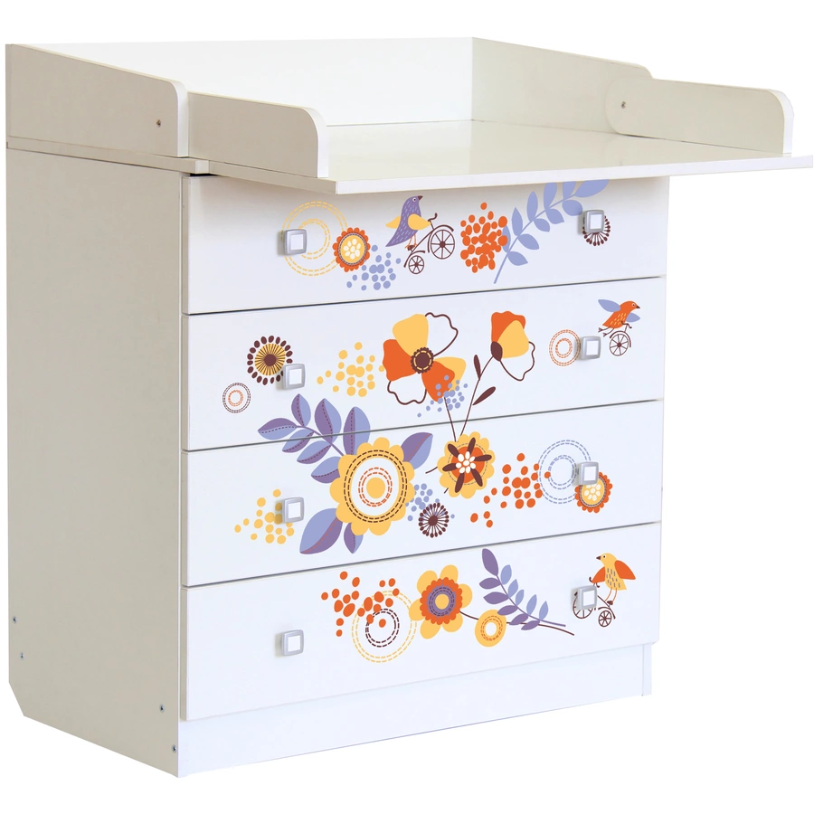 Polini Kids Baby Wickelkommode Simple 1580 weiß mit Blumen