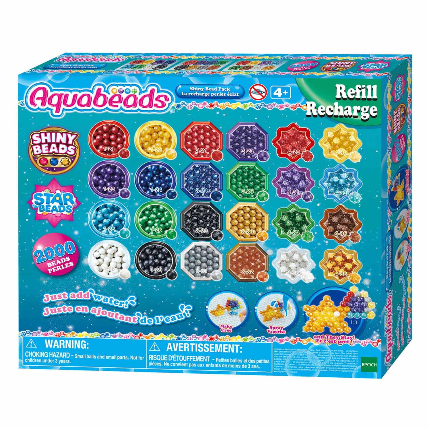 Aquabeads Navulling Glans parel pakket, 2000 parels in 24 kleuren