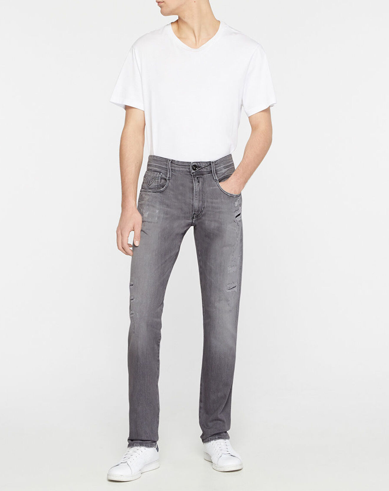 Replay Jean Slim en Coton Bio aged anbass 10y des gris