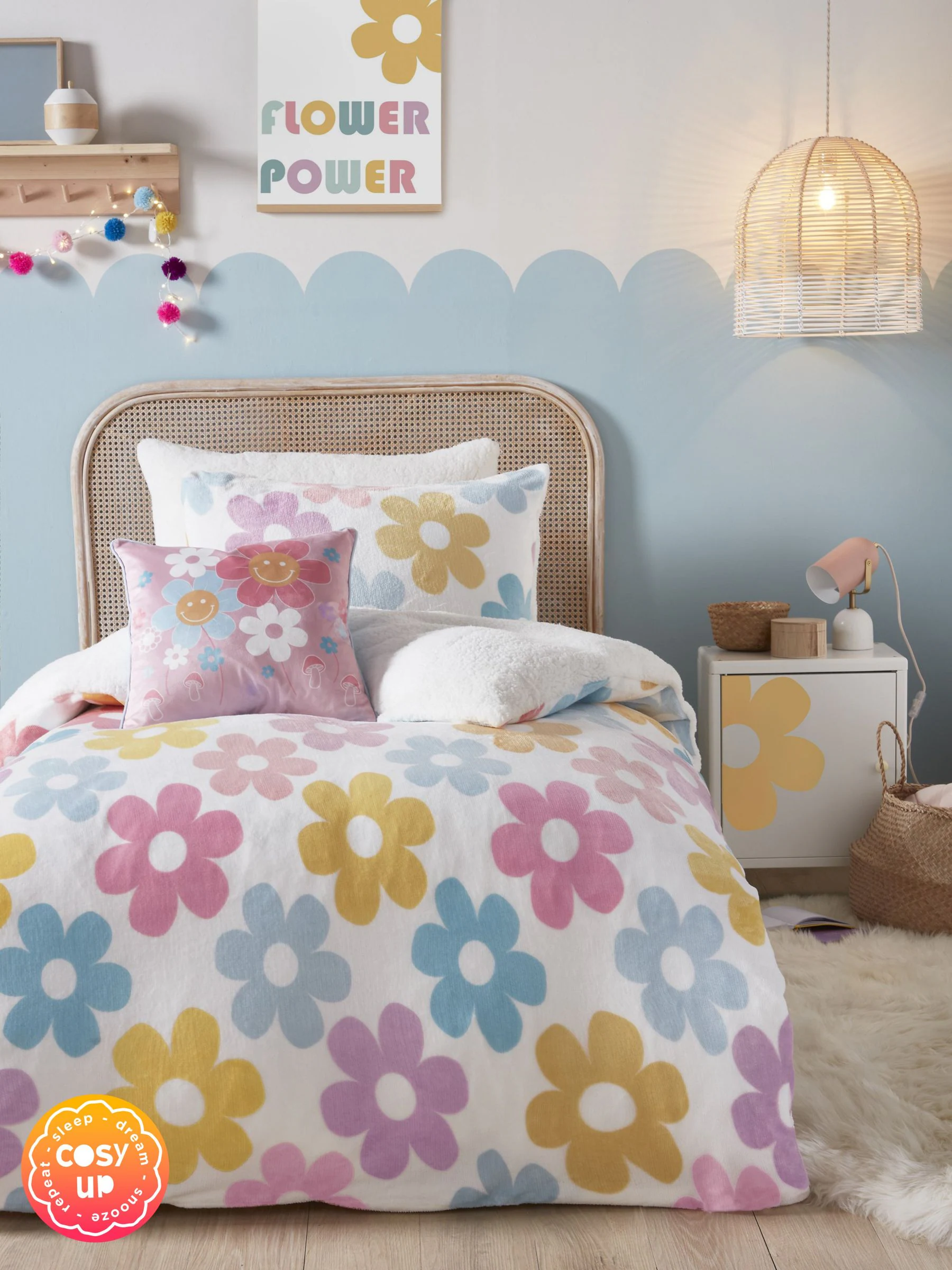 Bedlam Retro Flower Plush Fleece Duvet Cover Set