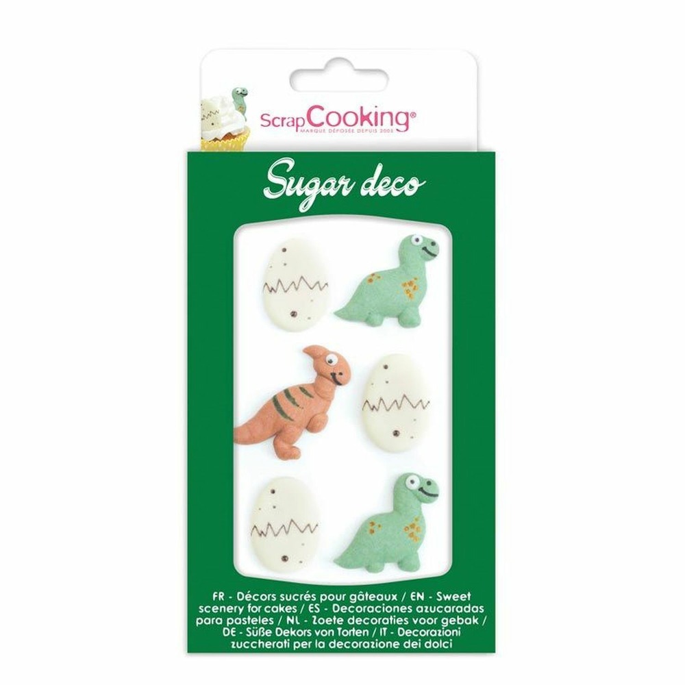 12 décors sucrés dinosaure - vert, blanc et marron