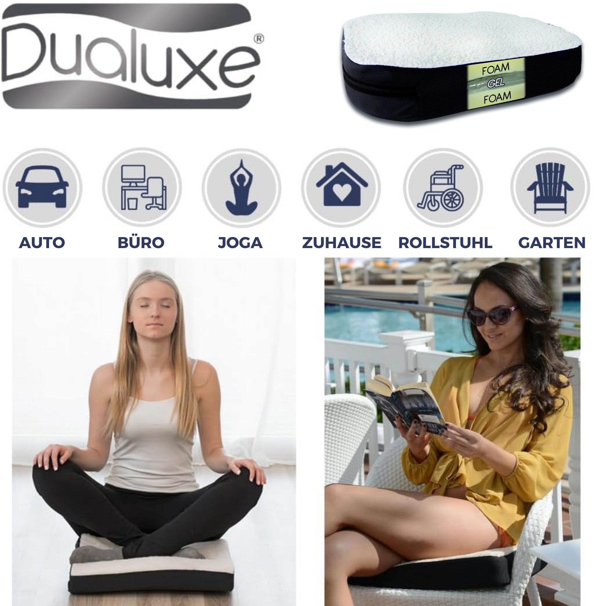 Best Direct® Sitzkissen, Gelkissen zum sitzen, Autositzkissen, Sitzerhöhung Dualuxe