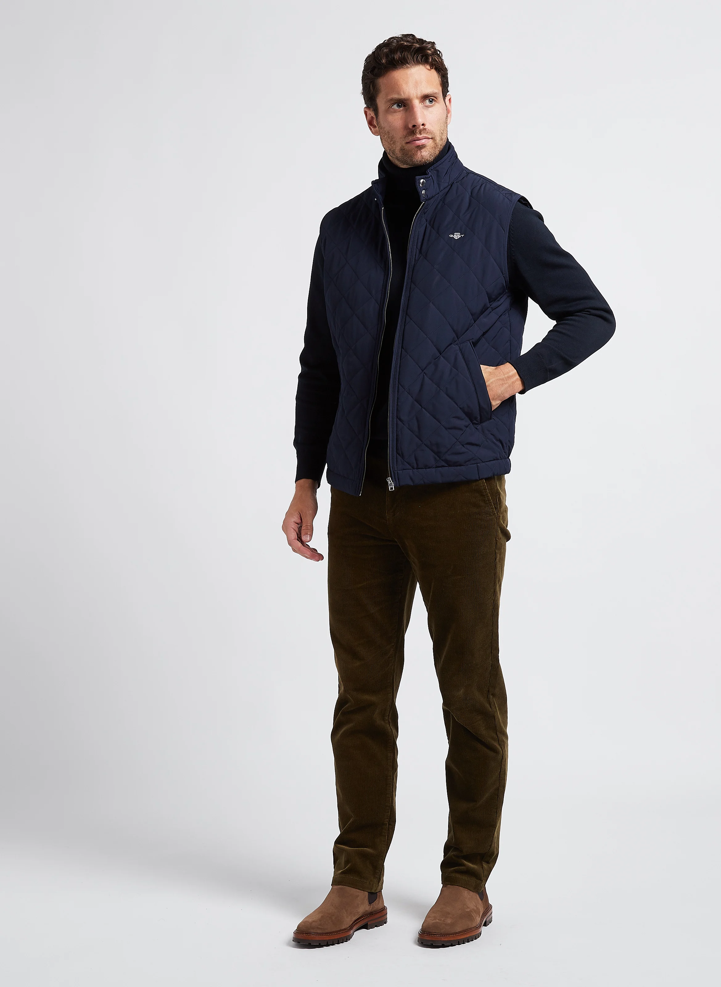Veste droite matelassée à col montant | Bleu