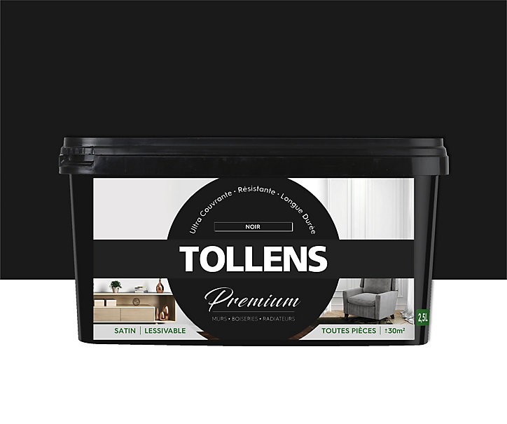 Peinture Tollens premium murs, boiseries et radiateurs noir satin 2,5L