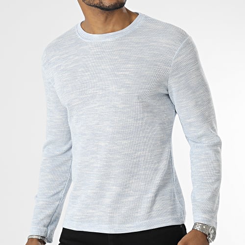 Tee Shirt Manches Longues Bleu Ciel Chiné
