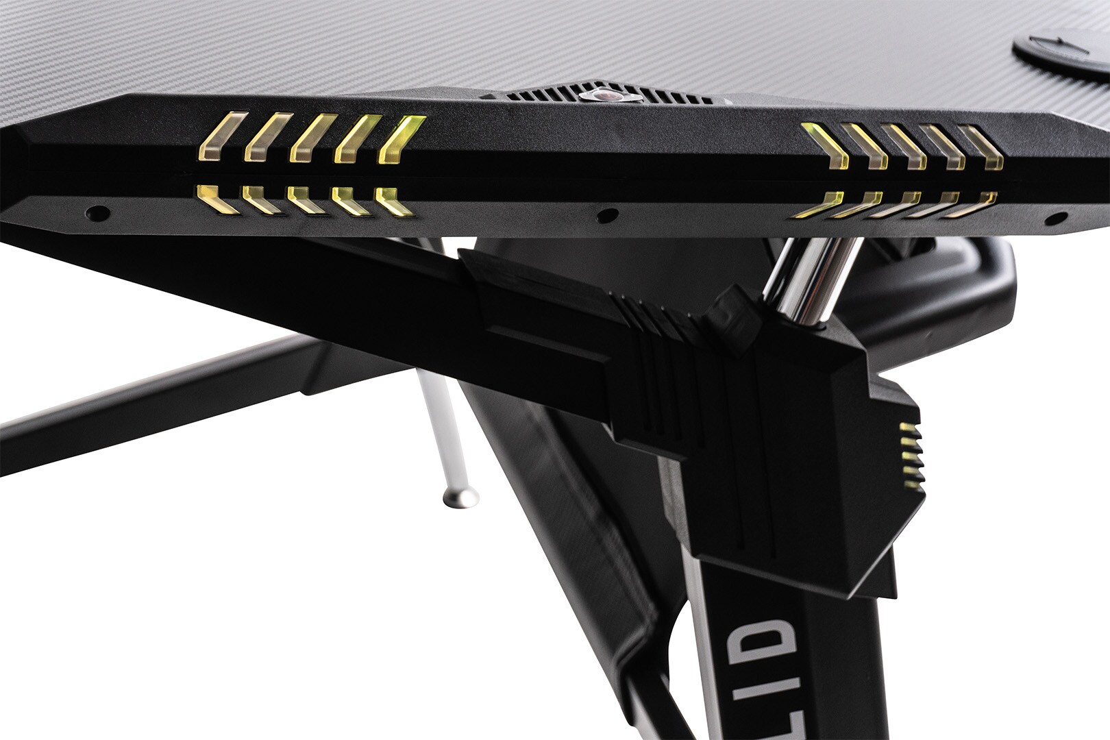 Elite Gaming-Tisch ROCKSOLID, Gamer-Schreibtisch, Carbon, LED-Beleuchtung, Kabel- und Headset-Halter (Schwarz)