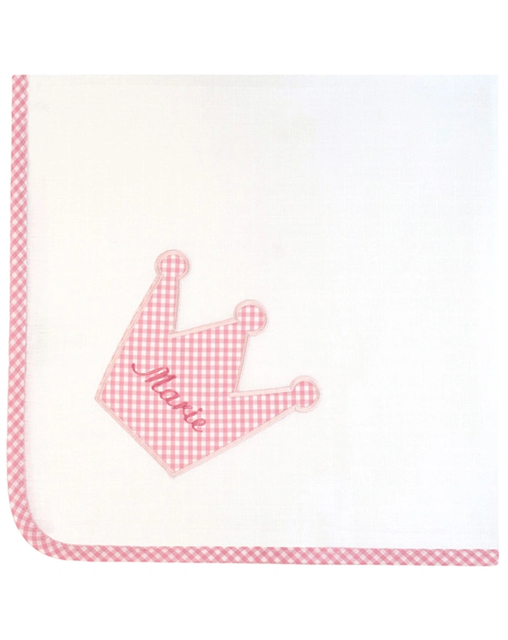 Personalisiertes Spucktuch KRONE rosa (Stickfarbe: rot)