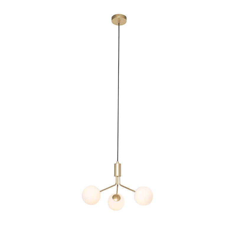 Art Deco hanglamp goud met opaal glas 3-lichts - Coby