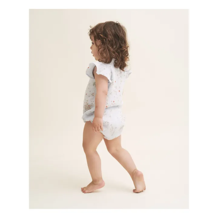 garbo&friends Barboteuse Fleurie Mousseline de Coton | Bleu ciel