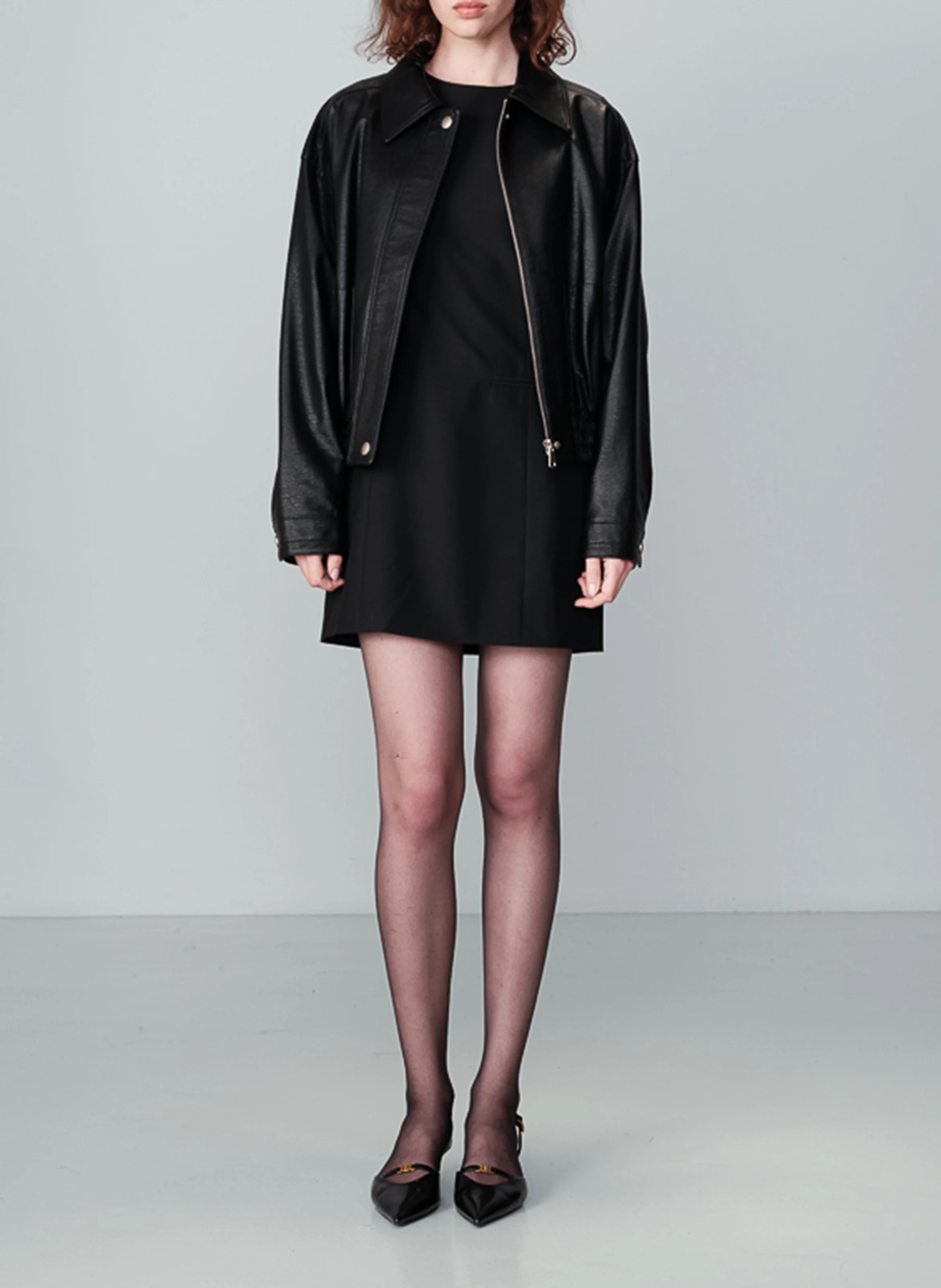 NELLY - Blouse bombardier ample effet cuir| Noir