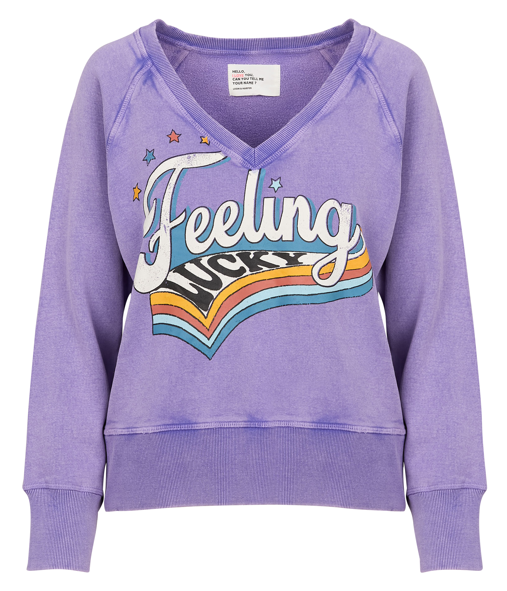 SHAVI - Sweat coupe droite col V en coton bio mélangé | Violet