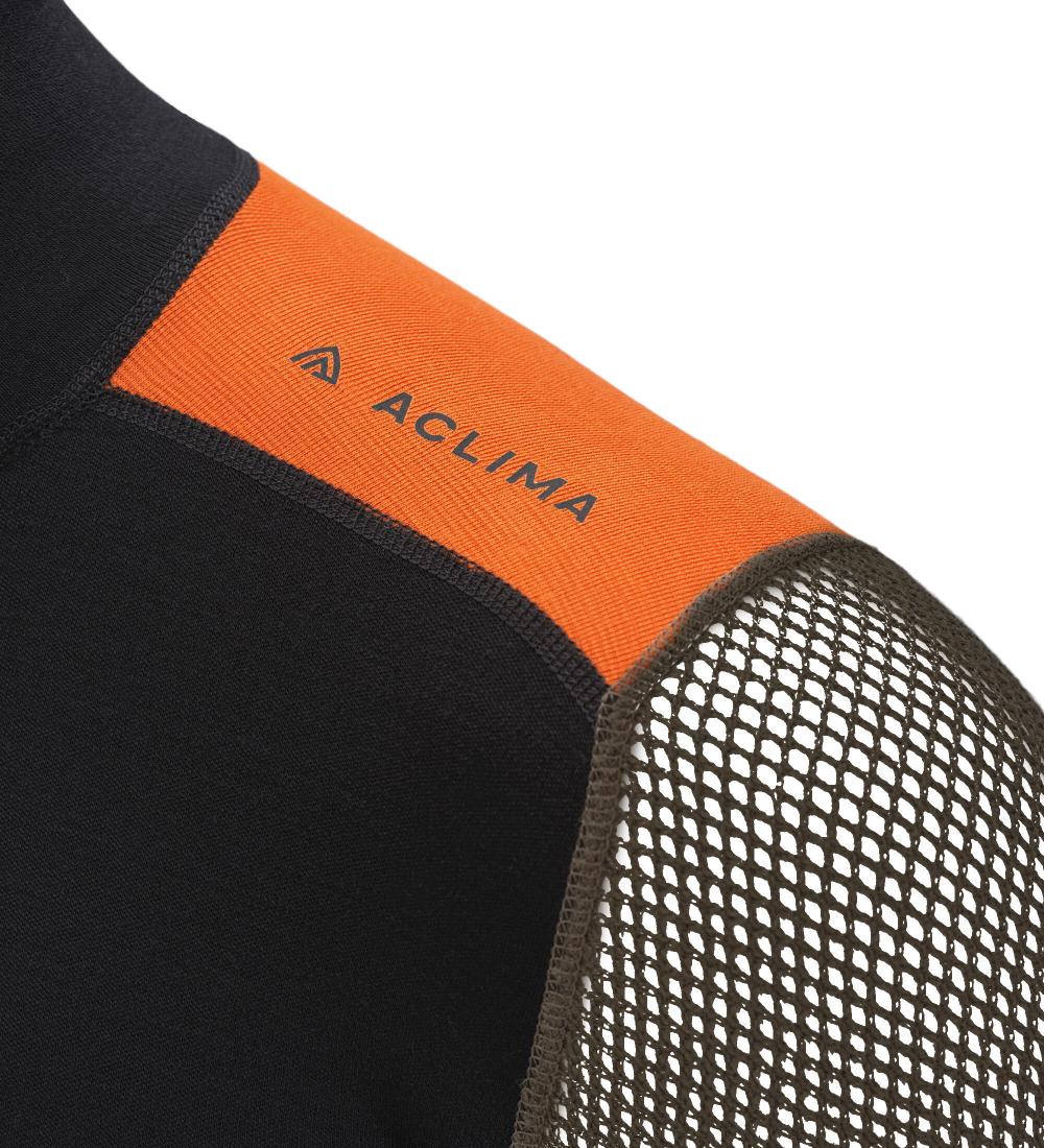 Aclima WoolNet Hybrid Mock Neck w/Zip Black/Tarmac/Gold Flame