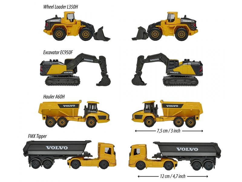 Majorette Baustellenfahrzeug Volvo Construction 4er-Geschen Vier Baufahrzeuge zum Spielen und Sammeln