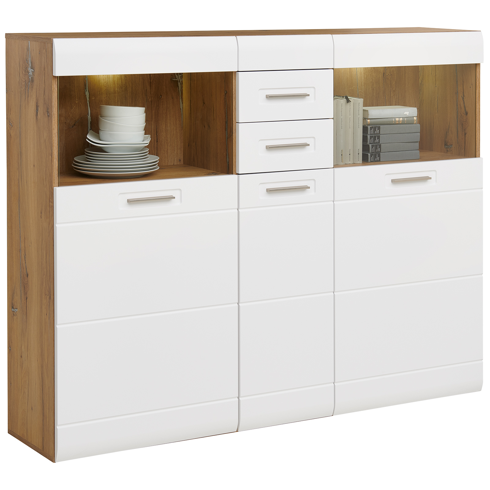 Luca Bessoni Highboardvitrine AURIS - weiß-Flagstaff Eiche - 155 cm
