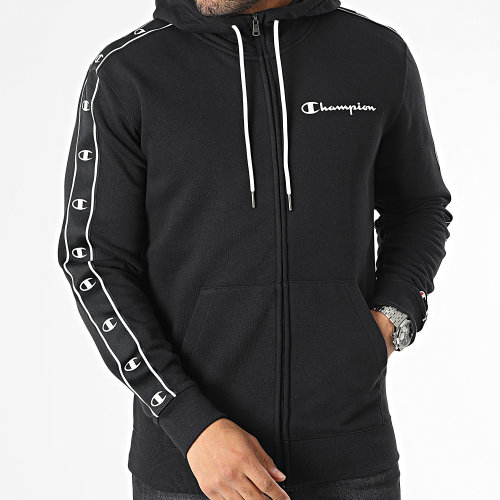 Sweat Capuche Zippé A Bandes 218469 Noir
