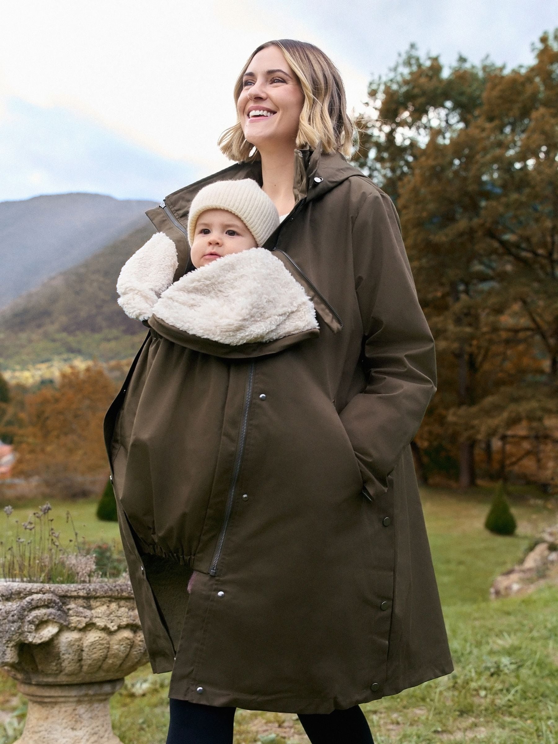 Khaki - Seraphine 3 in 1 Maternity & Babywearing Parka with Borg Lining