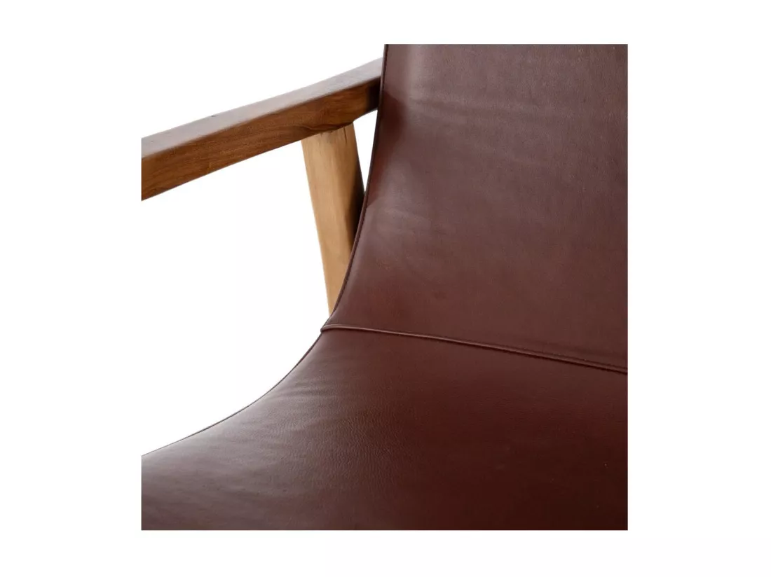 Fauteuil Teck et coussins Cuir Marron - ESSAOUIRA n°3