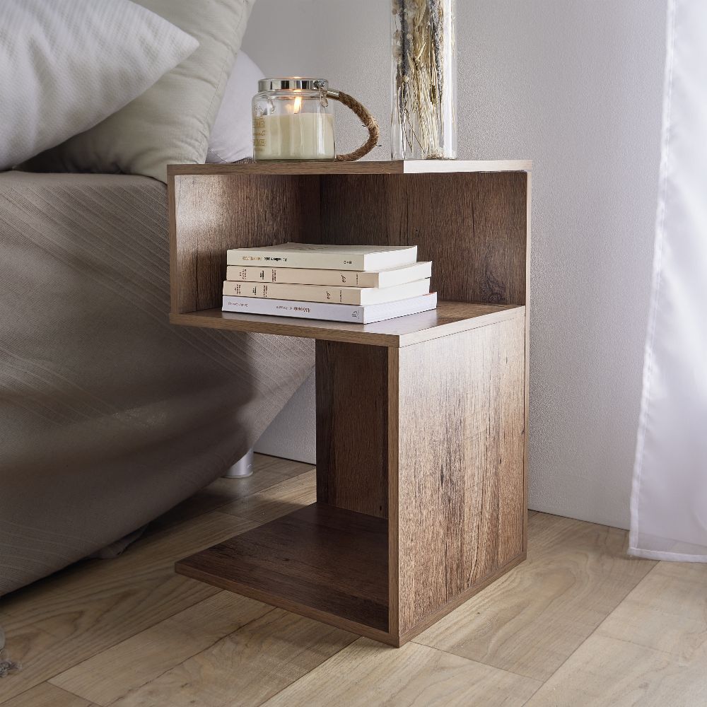 Table de chevet Bout de canapé - 2 niches marron 33x29xH50 cm