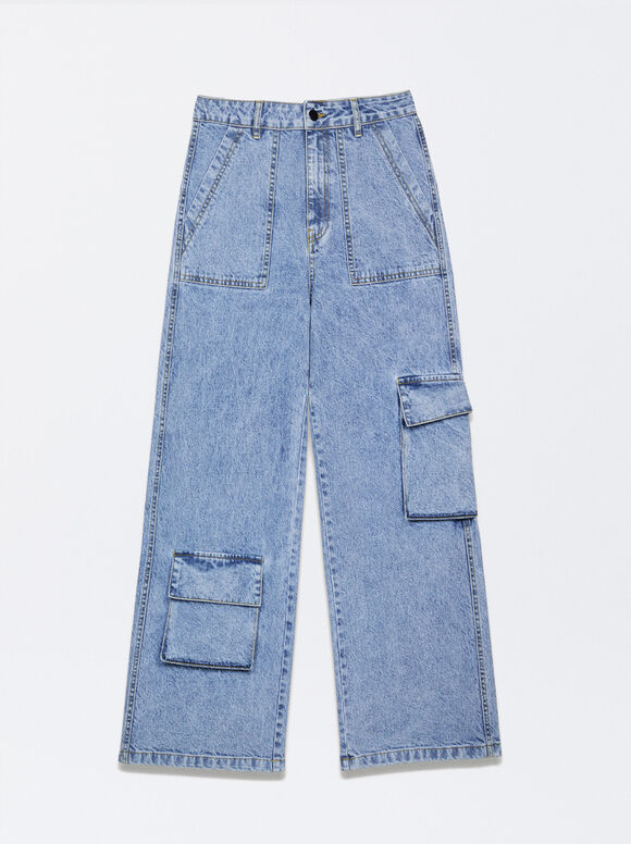 Calça cargo jeans - Azul