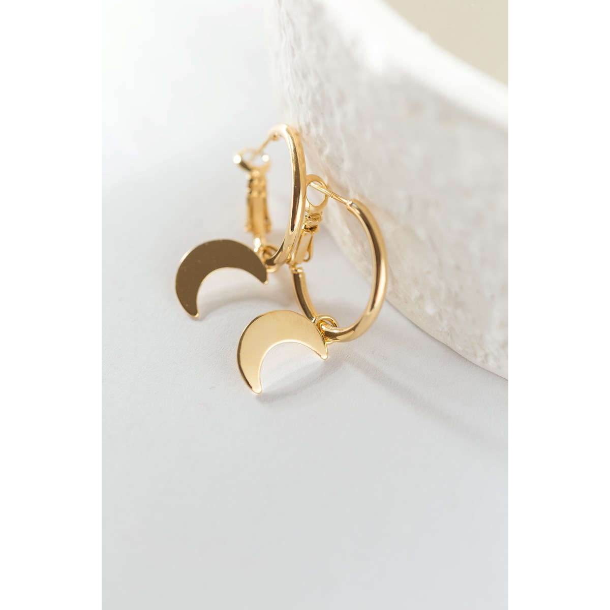 mini boucles d'oreilles créoles lunes doré à l'or fin - SÉLÉNÉ
