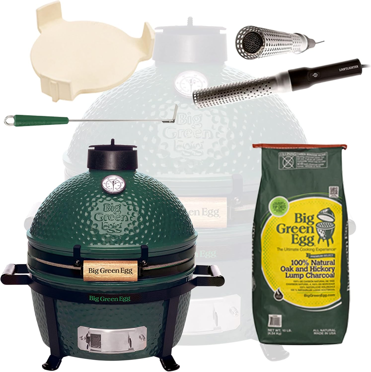 Big Green Egg MiniMax Keramikgrill EGGtastischer Starter Deal mit Grill Zubehör Mini Kamado mit Kohle, ConvEGGtor, Ascheschieber und Looftlighter Artikelnummer AMXHD3