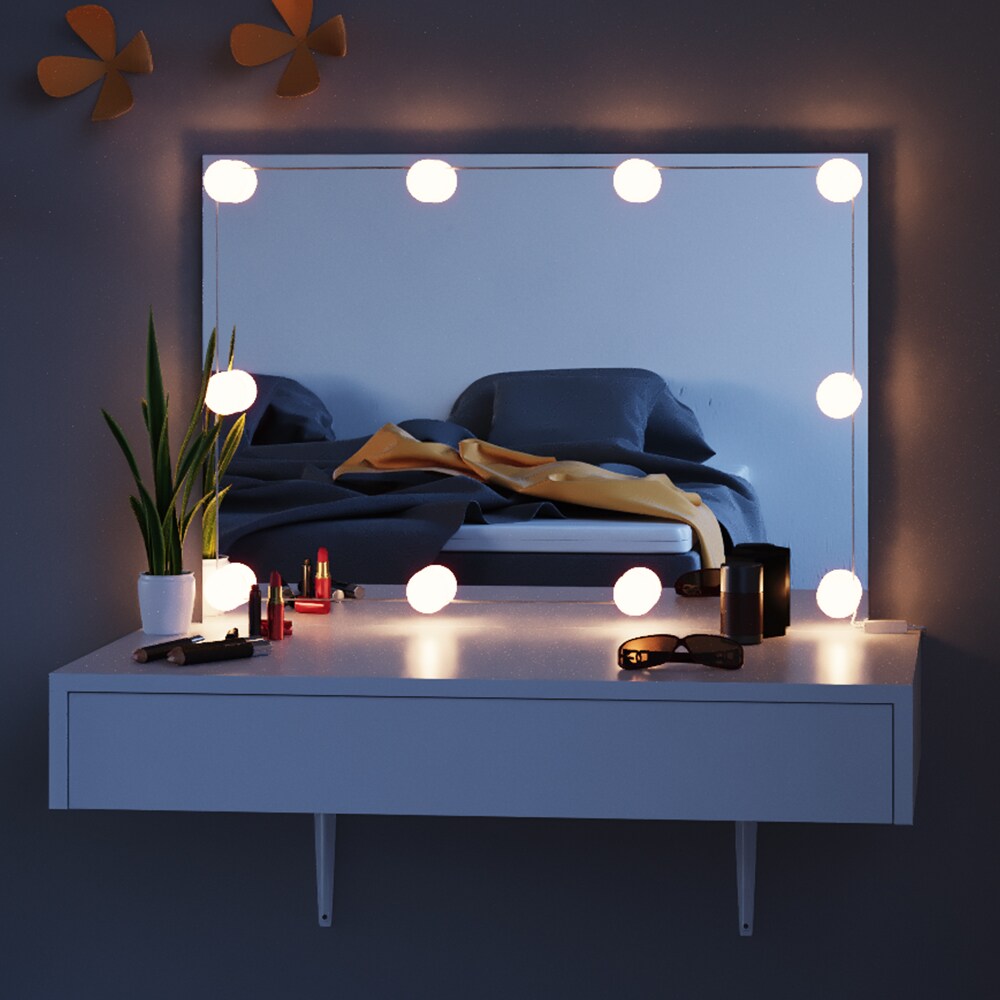 Vicco Schminktisch Alessia Frisiertisch Kommode Frisierkommode Spiegel Weiß inklusive Hocker und LED-Lichterkette