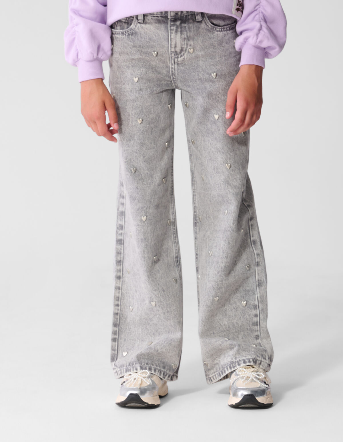 Studded Wide Leg Fit Jeans Grijs