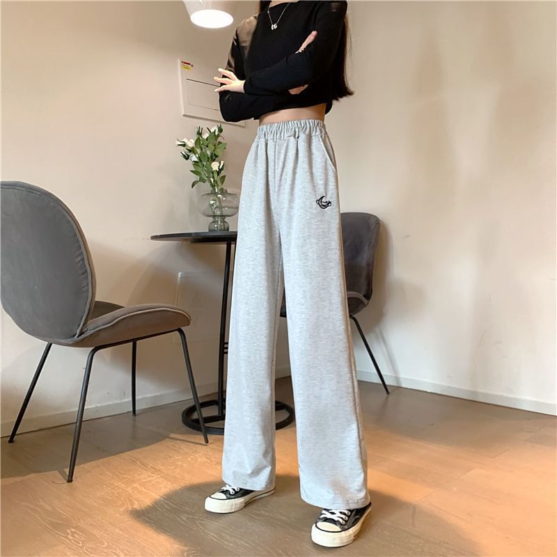 Sisyphi - High Rise Moon geborduurde wijde broek