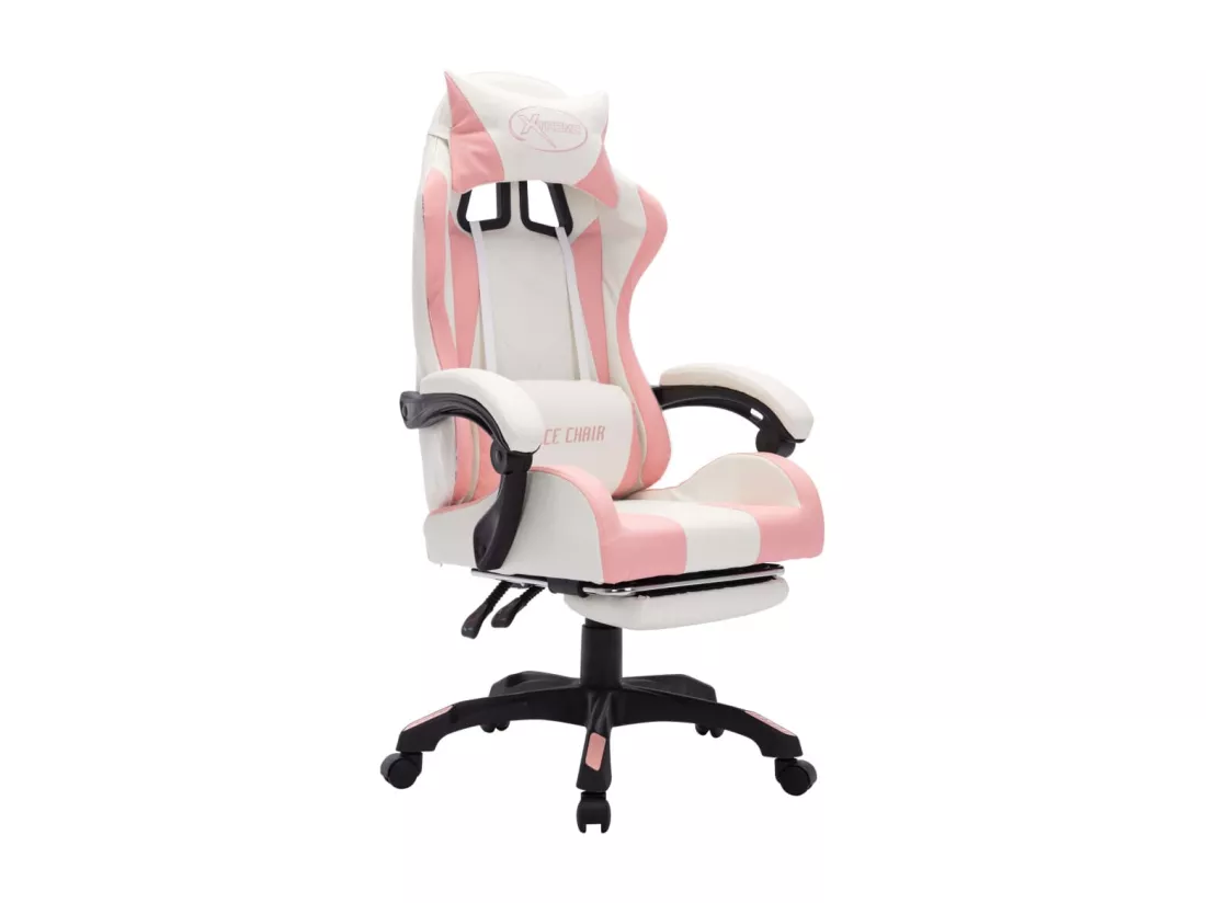 Fauteuil de jeux vidéo avec LED RVB Rose et blanc Similicuir