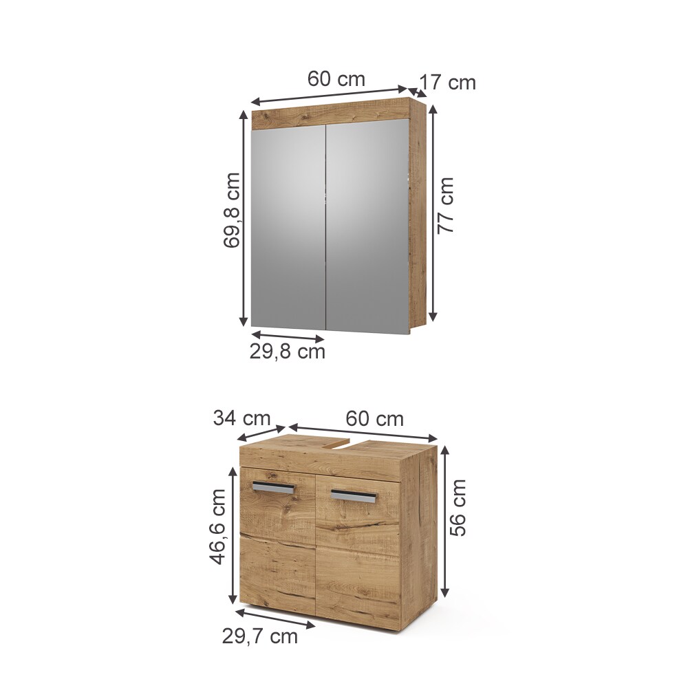 Vicco Badmöbel Set Badezimmermöbel Luna Spiegelschrank + Waschtischunterschrank