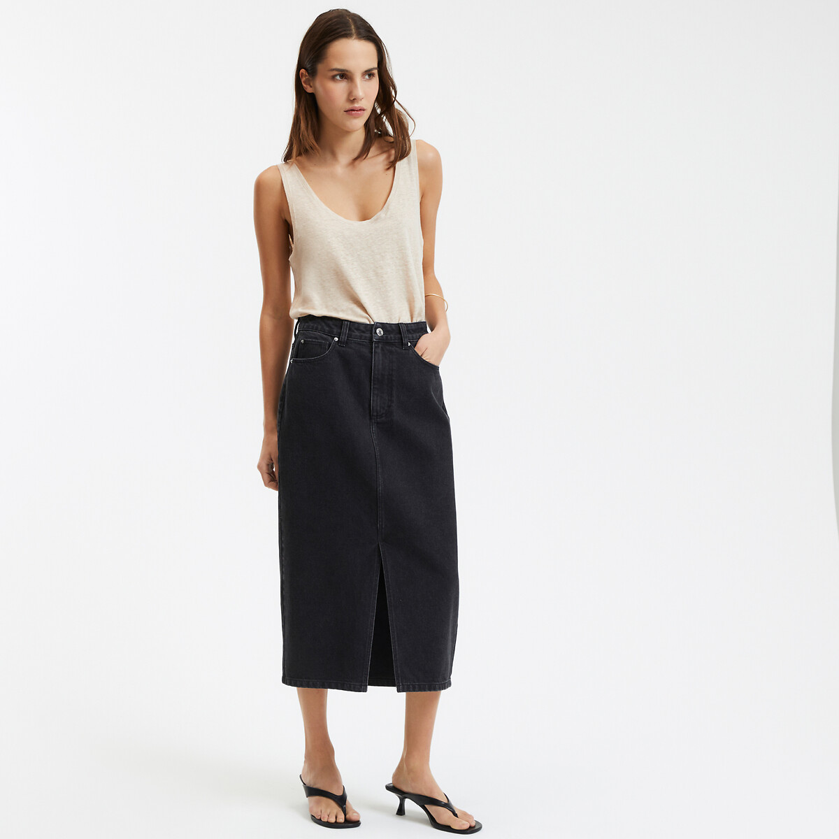 COLEÇÕES LA REDOUTE<br>Calça jeans midi com corte reto
