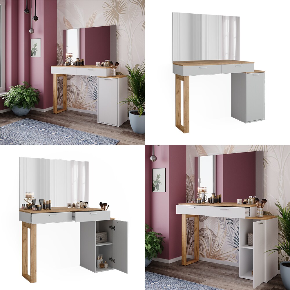 Vicco Schminktisch Regina Weiß Eiche 130 cm mit 2 Schubladen
