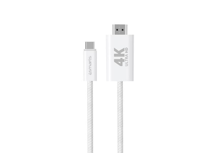 4smarts Kabel 4K 60Hz USB Type-C - HDMI, 2 m USB-C auf HDMI Kabel 2m weiss, 4K-Unterstützung, Case Friendly