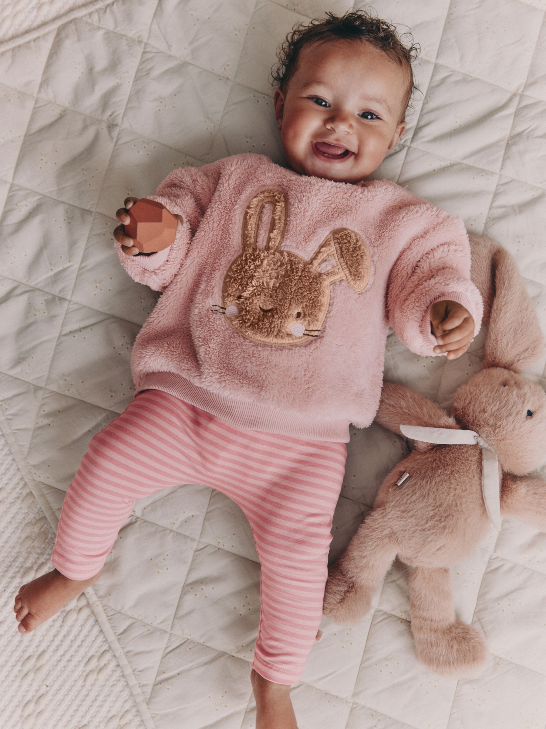 Roze met konijnen - 2 -delige Set van Fleece Tops en Leggings voor Baby''s (0mnd-2jr)