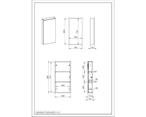 Jungborn wandkast BxHxD 400 x 800 mm x 126 mm Frontkleur: mat bosgroen