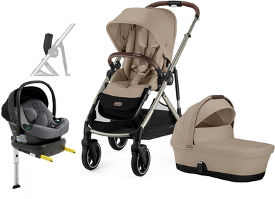 Cybex GAZELLE S Duovogn inkl. Beemoo Route Babybilstol & Base, Almond Beige/Mineral Grey
