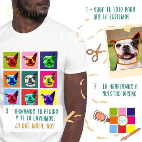 Camiseta masculina Mascochula, estilo Warhol, personalizada com seu animal de estimação, azul marinho