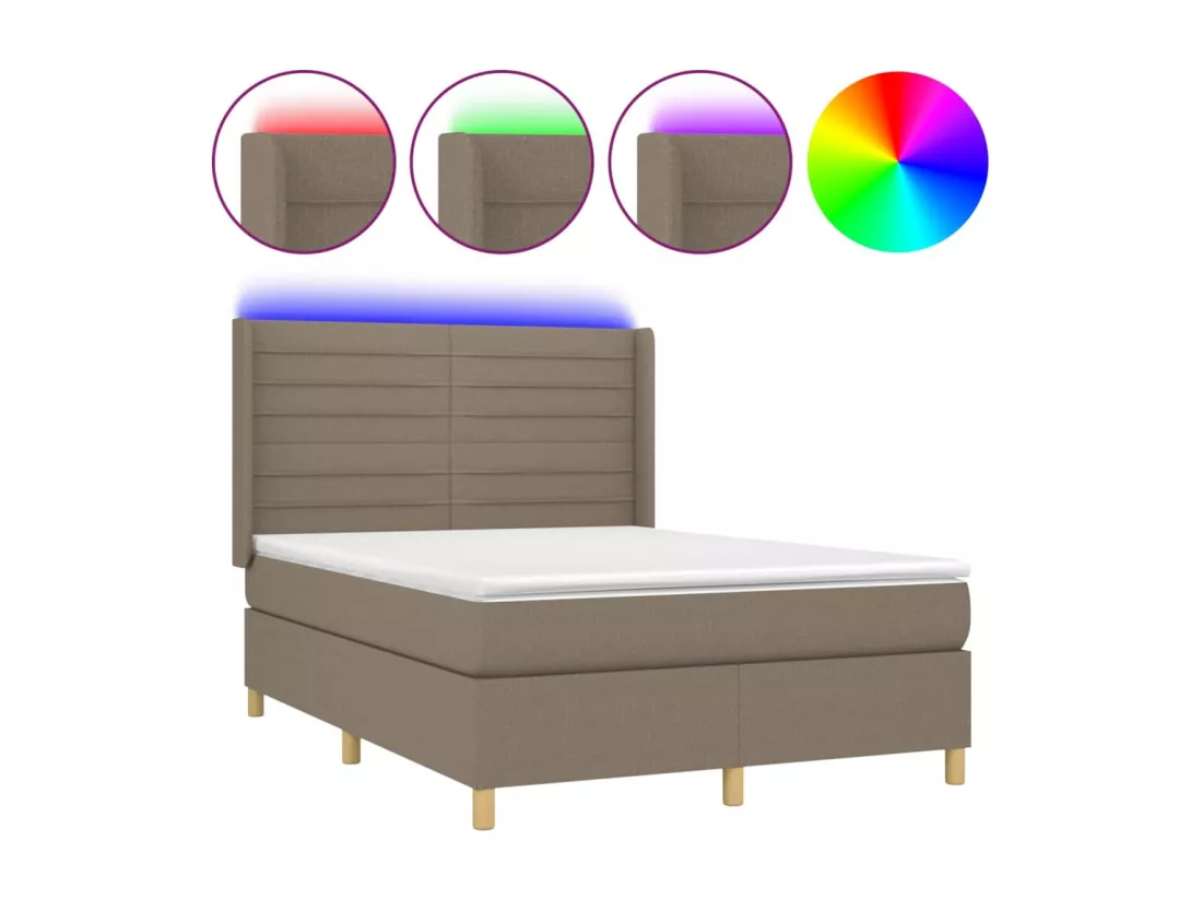 Sommier tapissier avec matelas et LED Taupe 140x190 cm Tissu