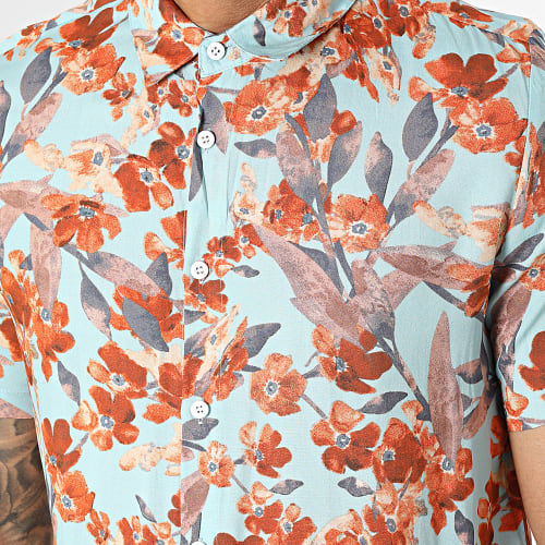 Chemise Manches Courtes Bleu Clair Floral